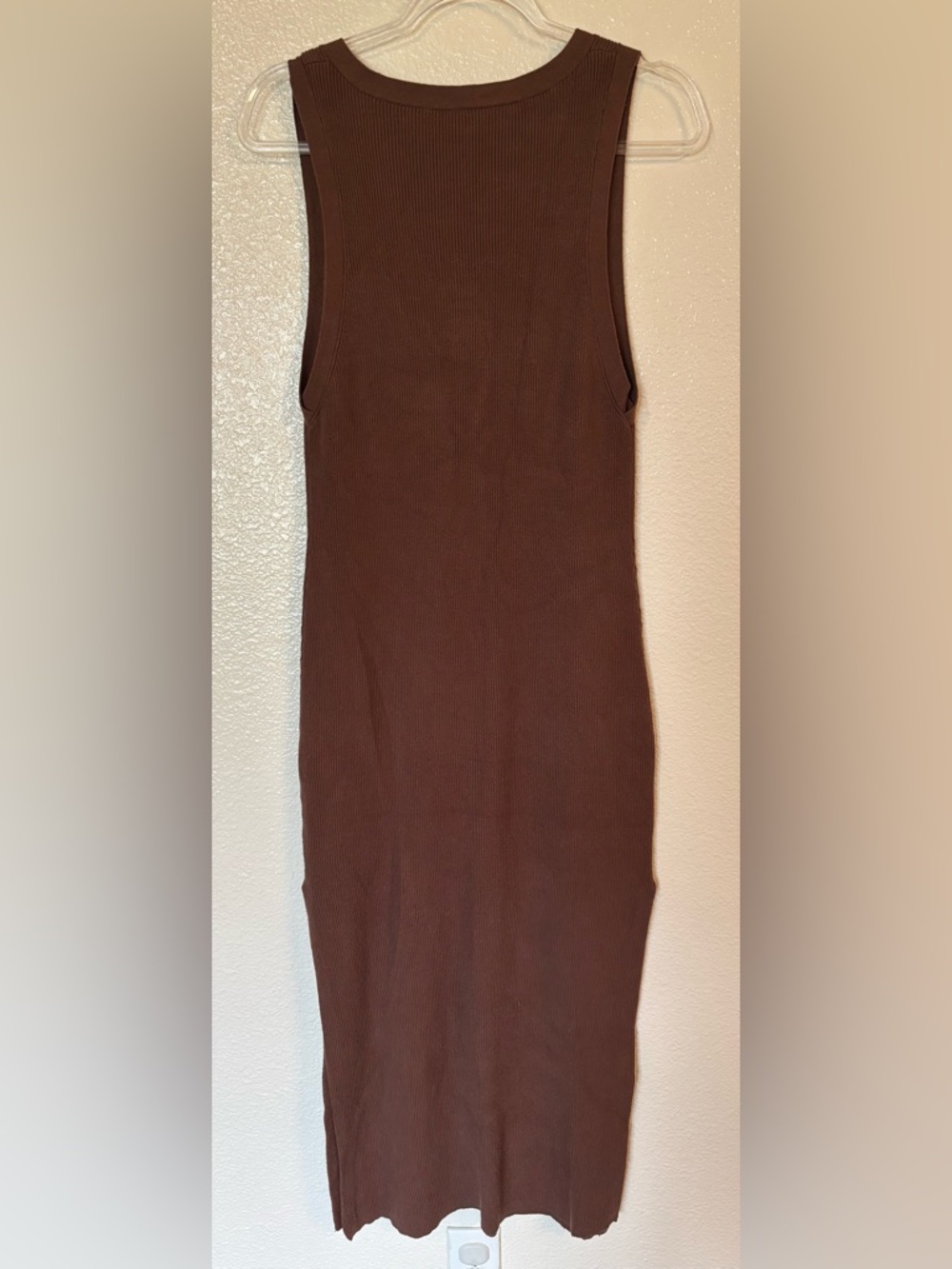 ANTHROPOLOGIE Daily Practice Slim V Neck Ribbed Dress in Brown (NO UNDER TOP) - Picture 3 of 6